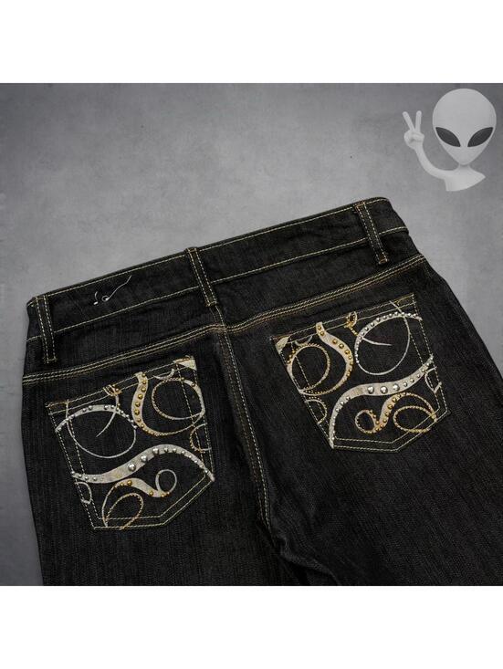 Southpole Denim - Southpole Women's Size 7 Bootcut Jeans Dark Wash Rhinestone Beaded Y2K McBling